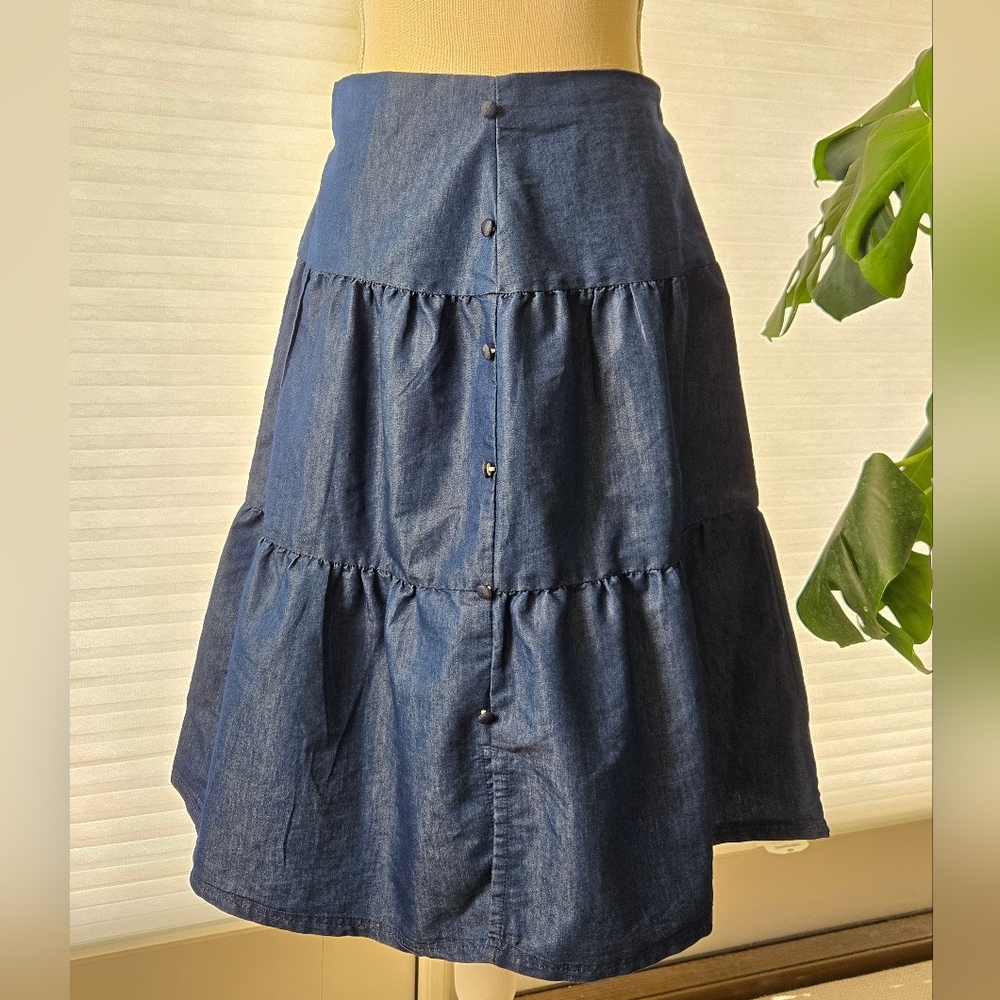 Dark Wash Denim Blue Tiered Skirt